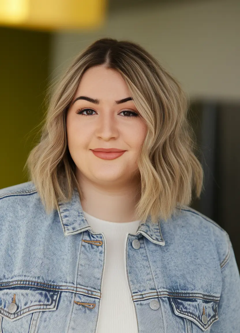 Fall haircut plus size women Soft Blonde Wavy Lob With Natural Flow