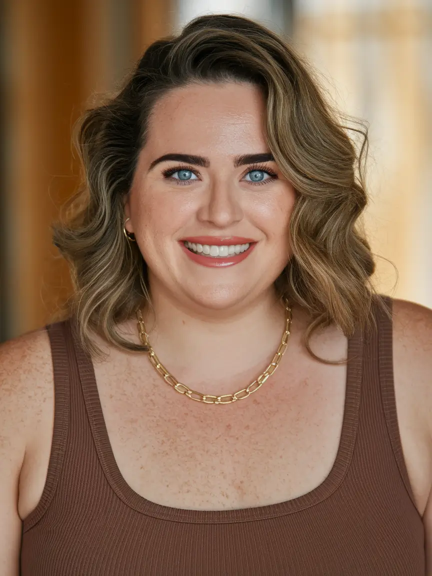 Fall haircut plus size women Voluminous Shoulder-Length Waves with Side Part