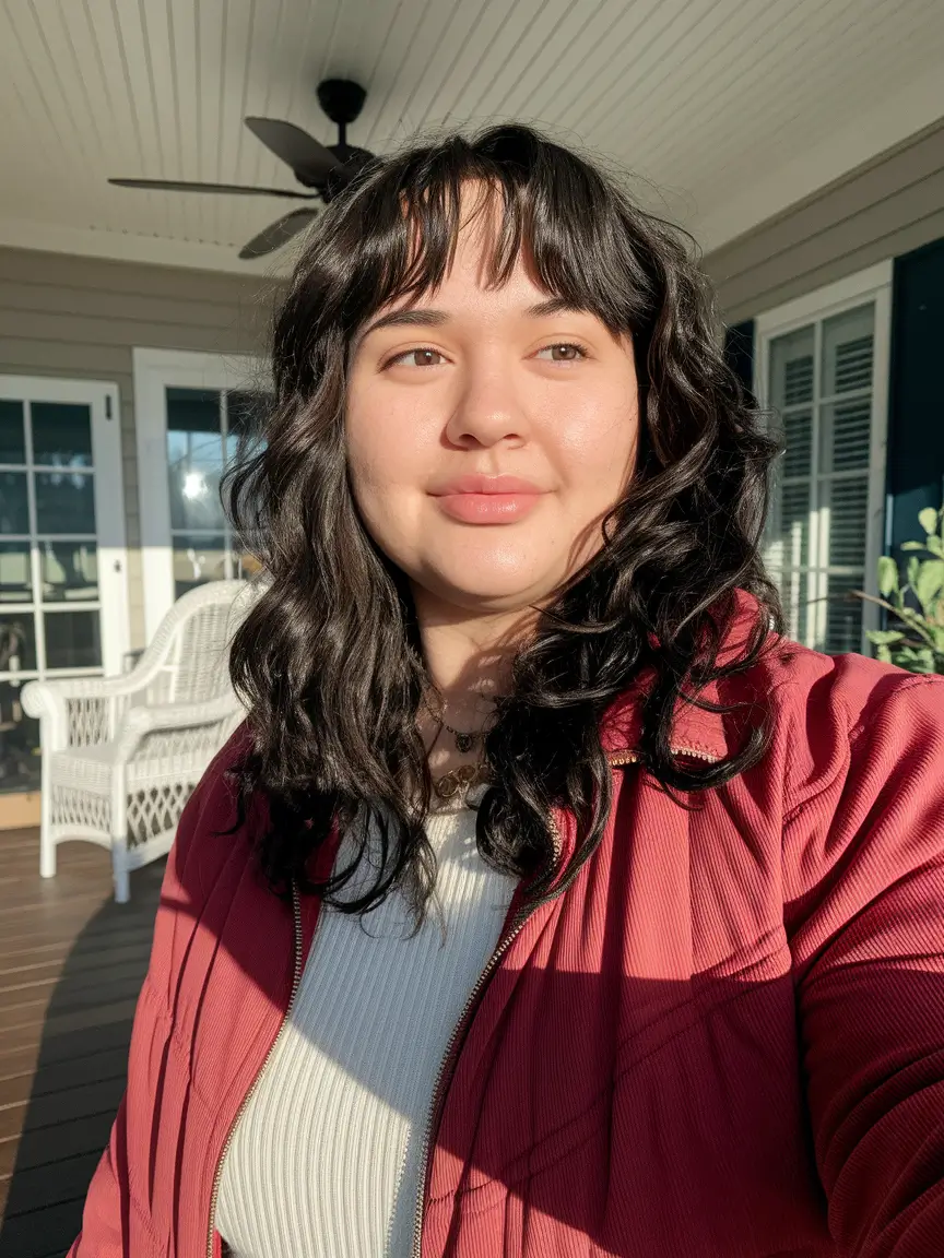 Fall haircut plus size women Long Layered Shag with Bangs