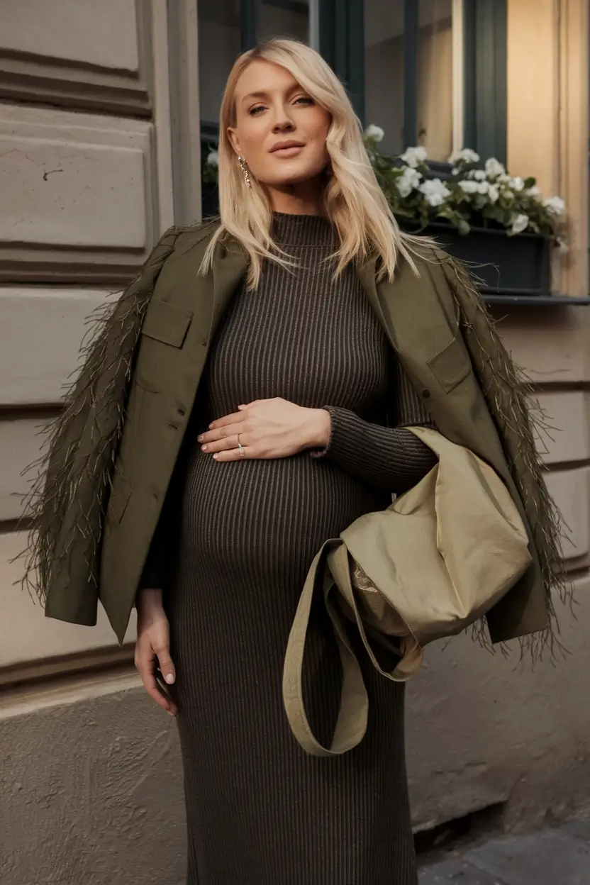 fall outfits for pregnant women dresses Chic City Layers With Military Edge
