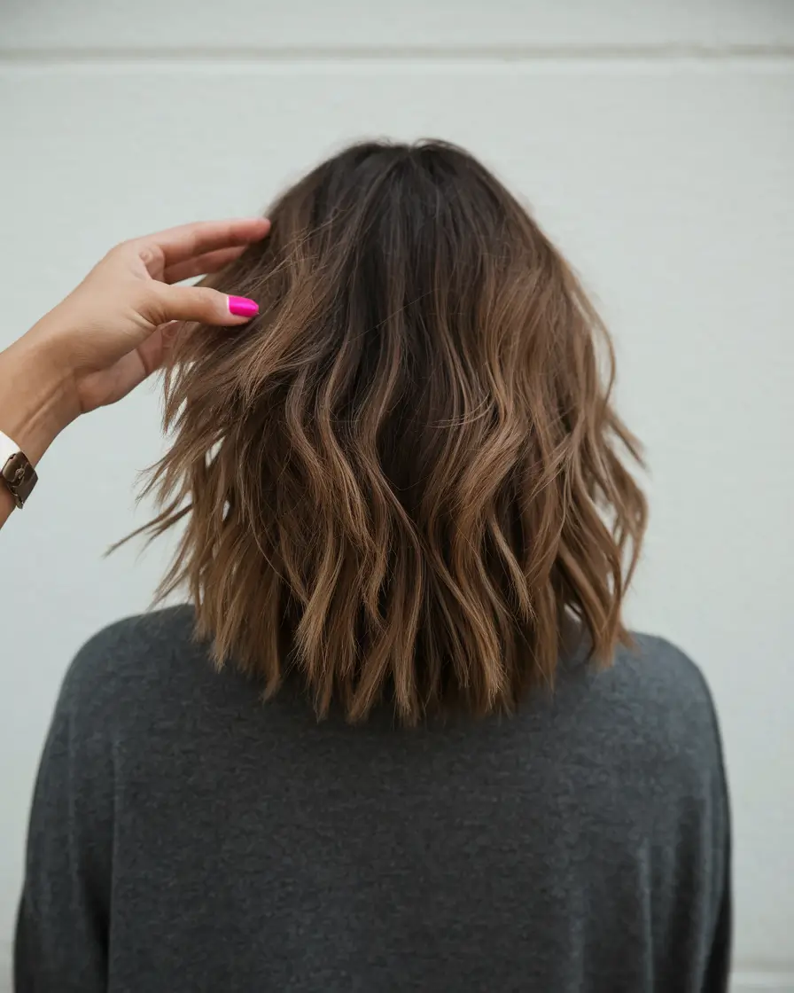 dark brown fall hair colors Textured Bob with Smoky Caramel Ends