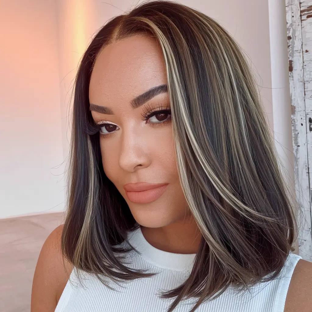 dark brown fall hair colors Edgy Front Highlights on Deep Brunette Base