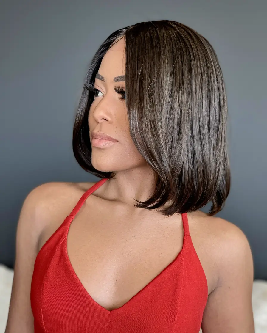 dark brown fall hair colors Glass-Like Precision Bob with Neutral Undertones