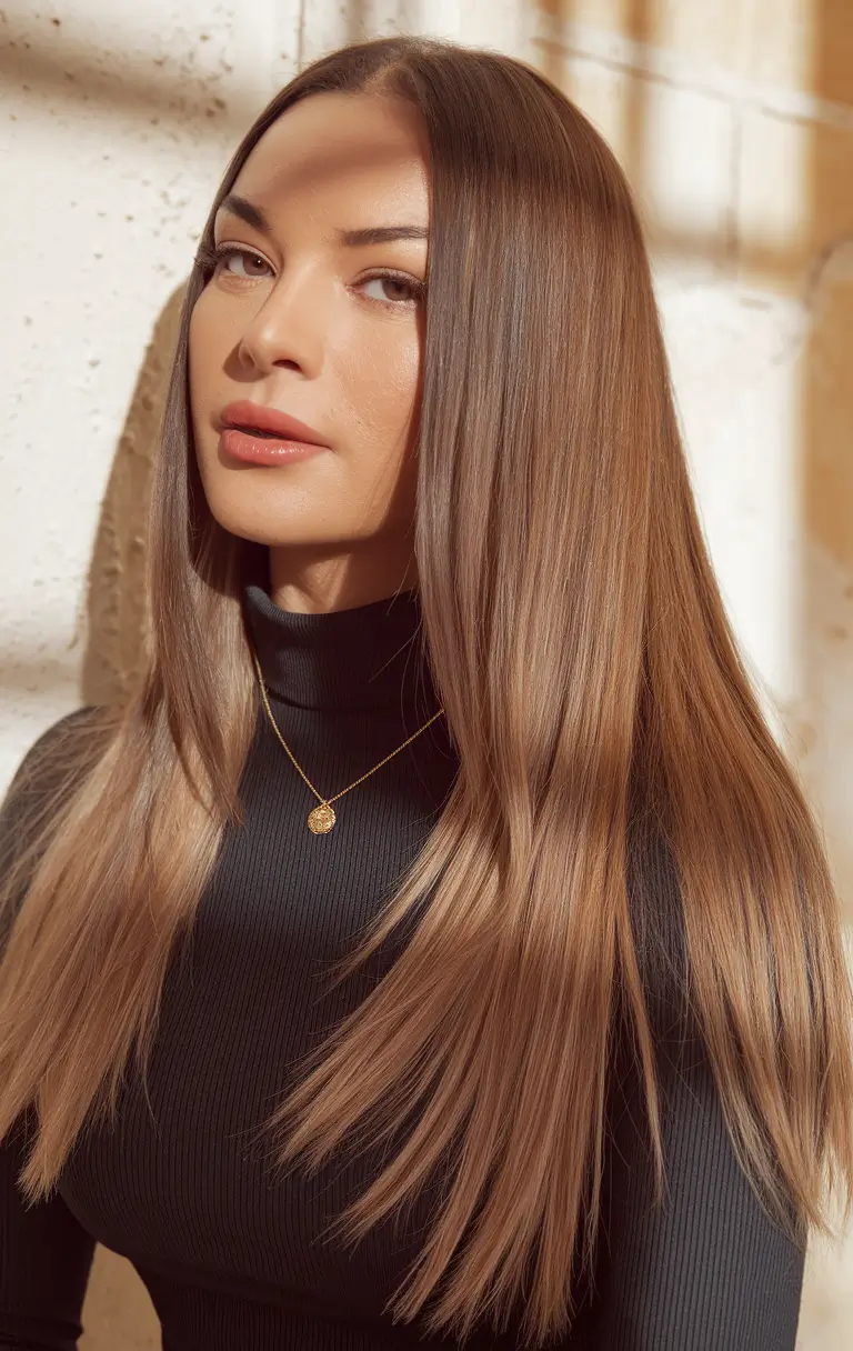 dark brown fall hair colors Long Glossy Layers in Walnut Brown