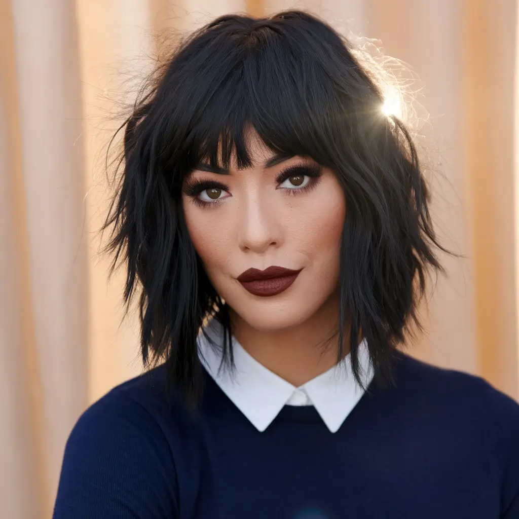 easy fall hairstyles 2025 Shaggy Layers with Bold Bangs