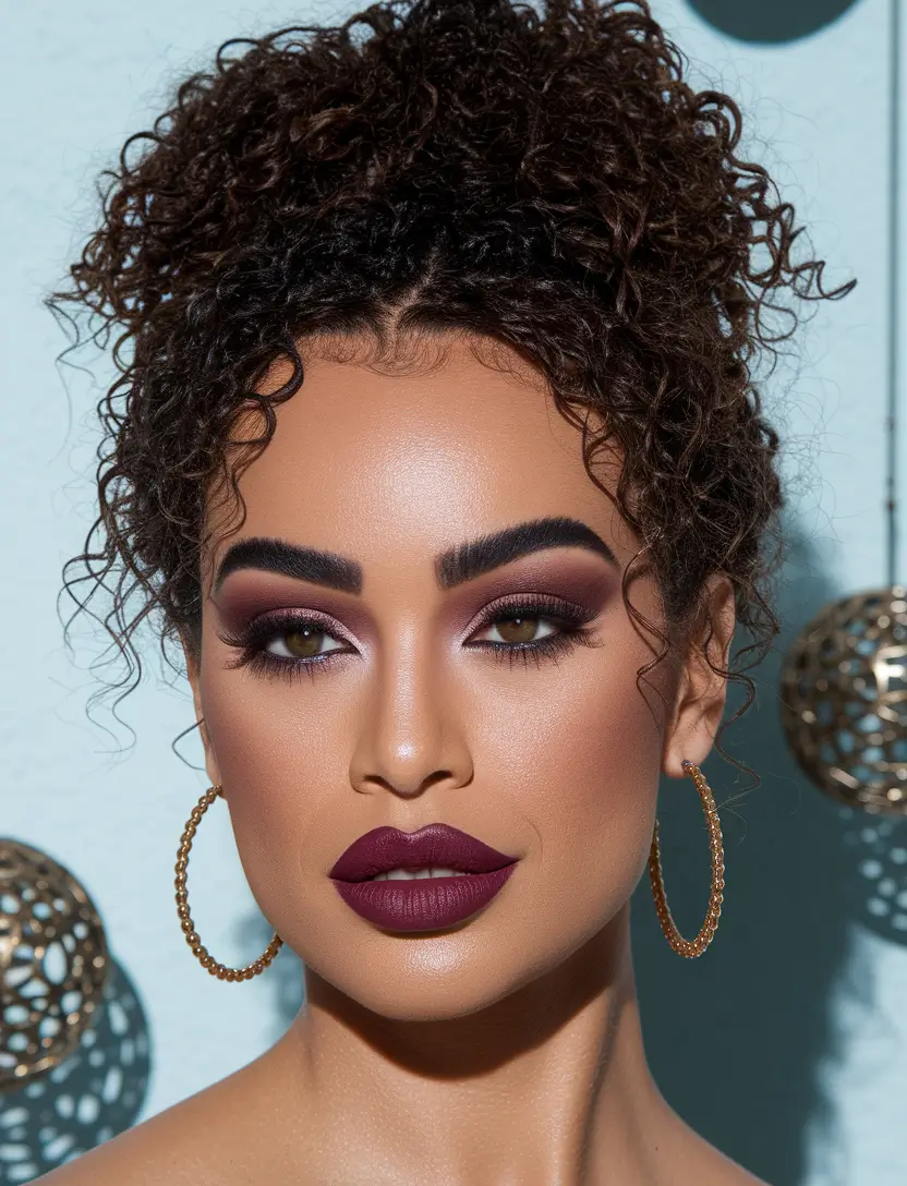 easy fall hairstyles 2025 Curly High Bun with Soft Edges