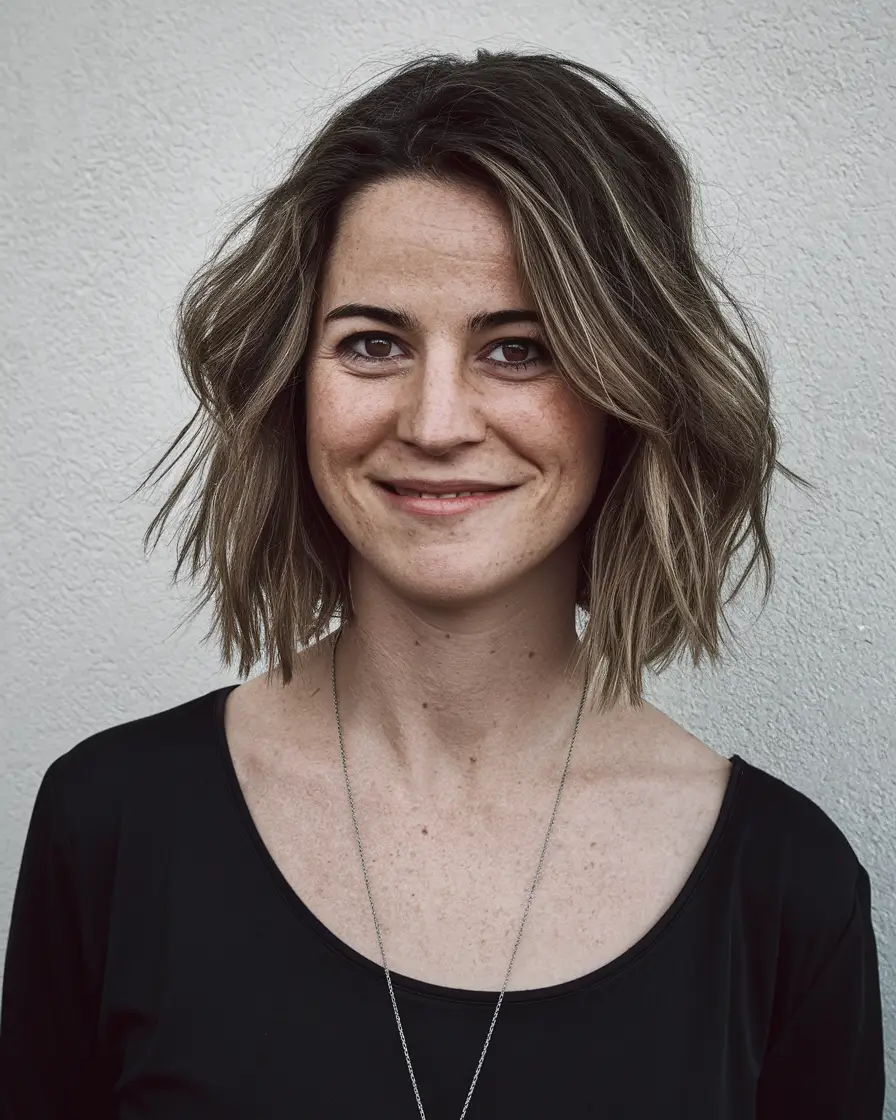 easy fall hairstyles 2025 Layered Lob with Windswept Texture