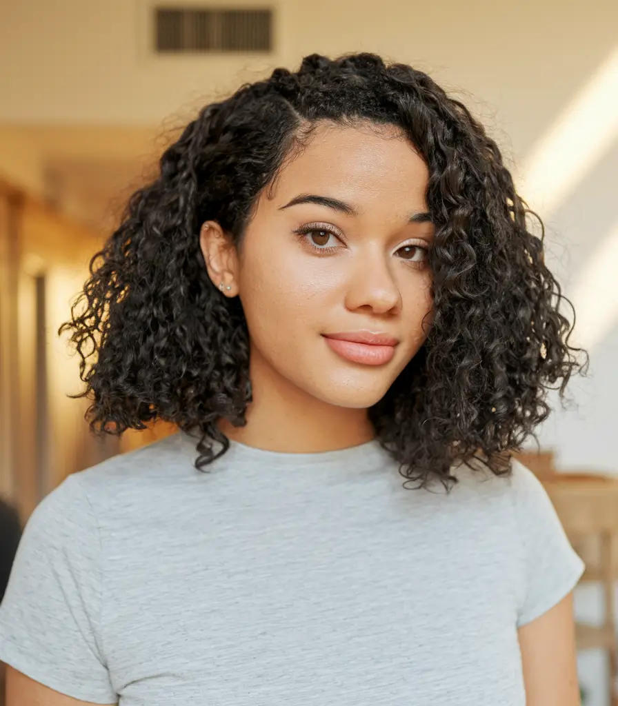 fall hairstyle short hair Defined Curls With Mid-Length Confidence