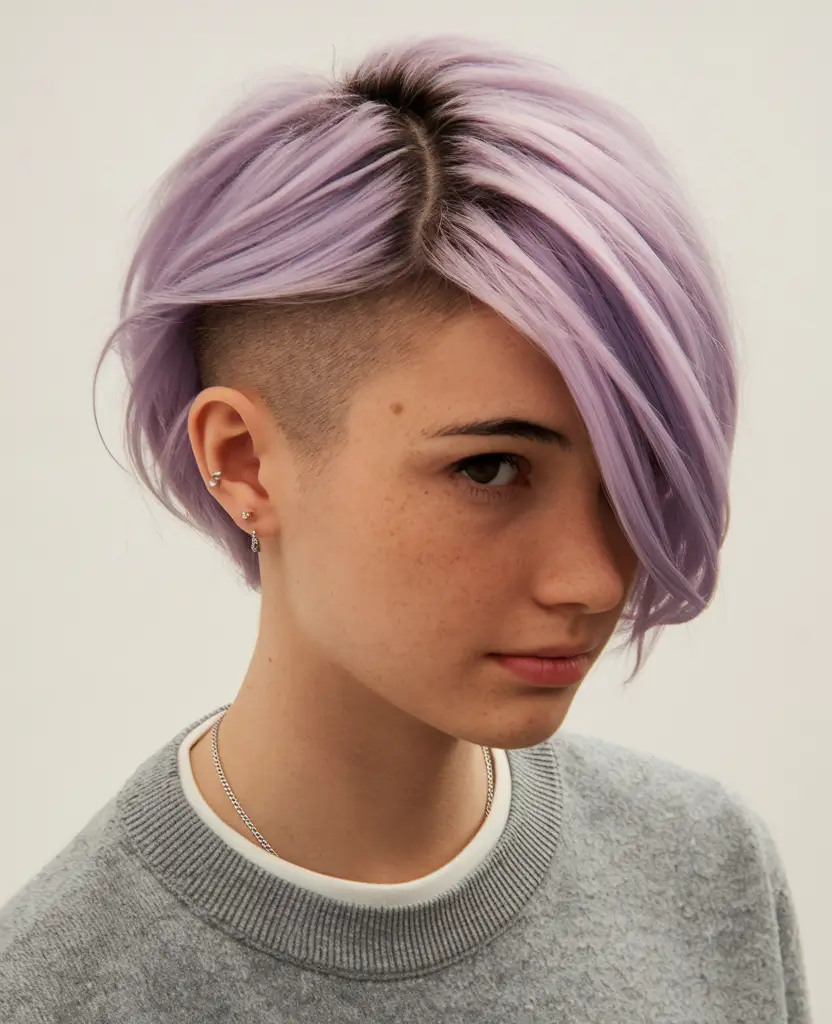 water fall hairstyle women short hair Punk Lavender Undercut With Attitude
