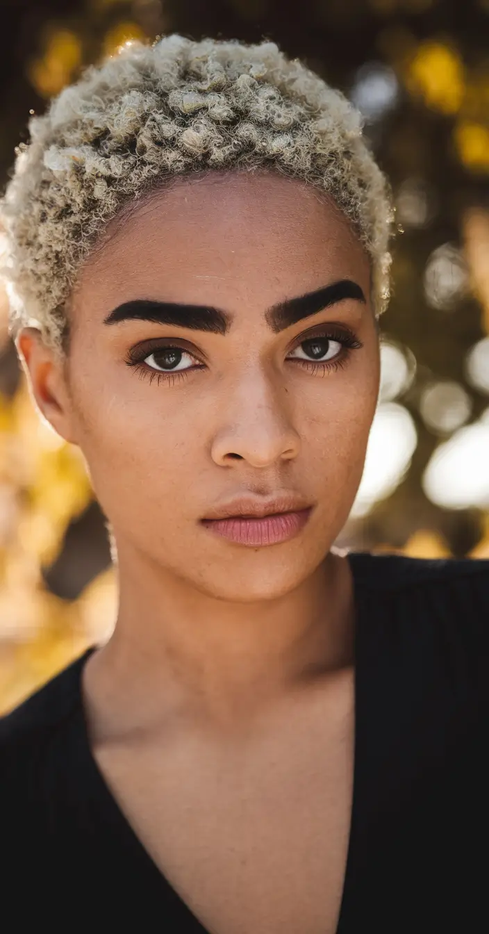 short hairstyle fall color Platinum-Tipped TWA With High Contrast