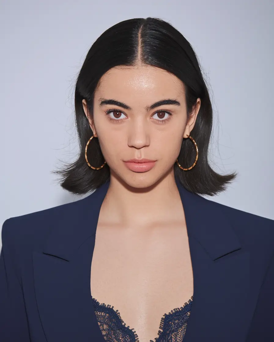short hairstyle women fall outfit Glossy Medium Bob With Clean Ends