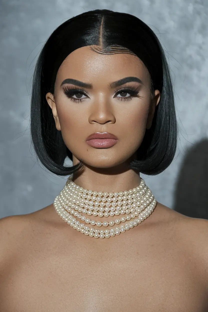 short hairstyle fall 2025 Center-Parted Sleek Bob With Sculpted Edges