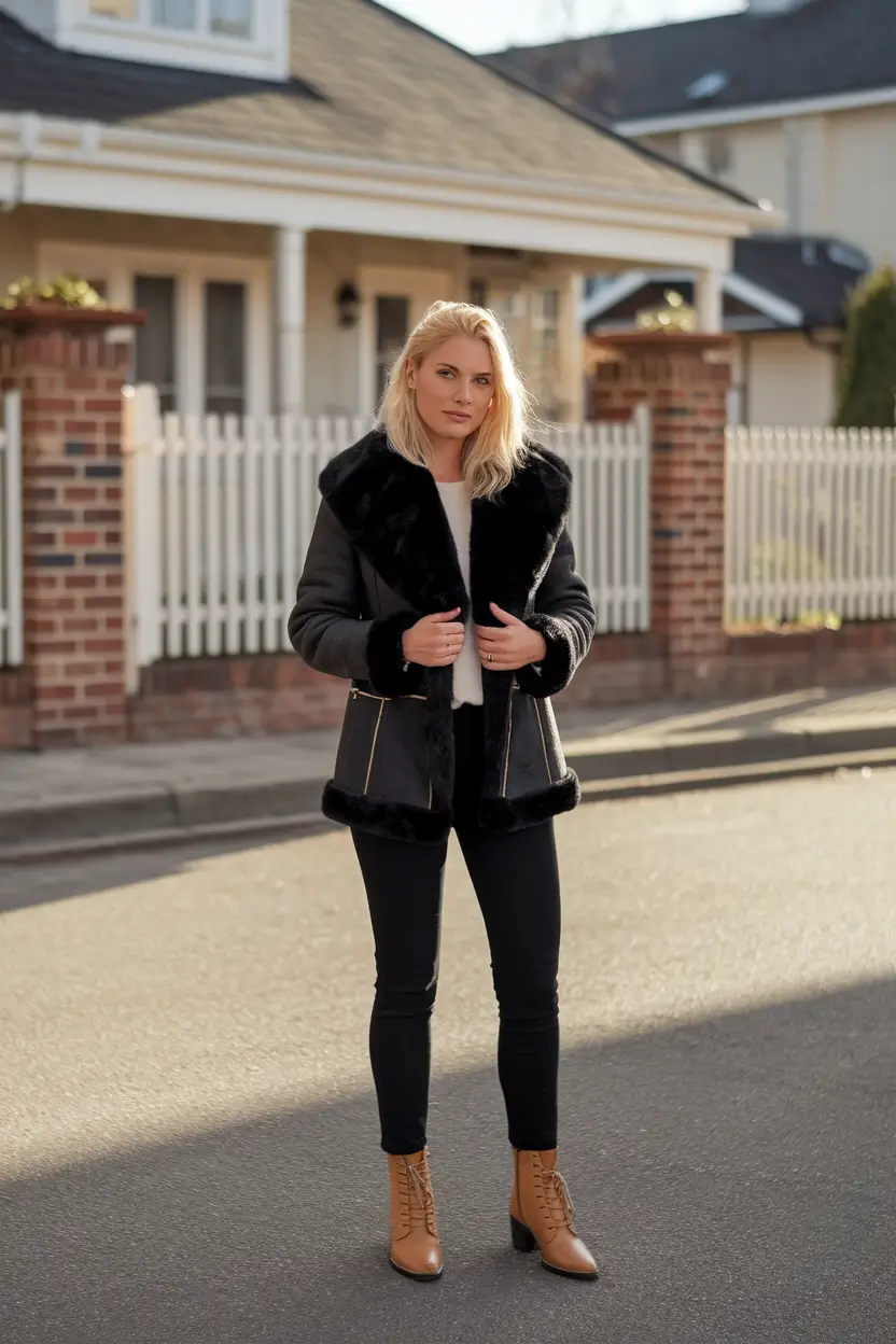 simple casual fall outfits 2025 All Black with Caramel Boot Flair