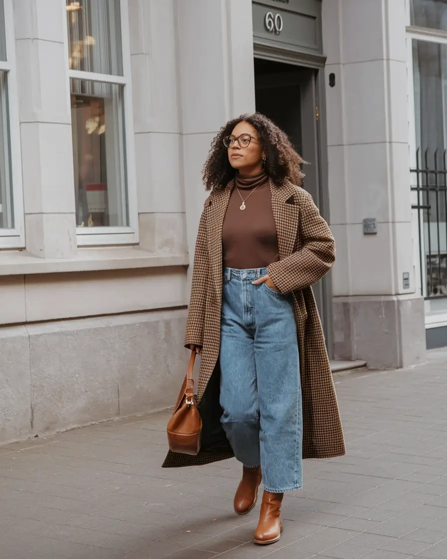 simple casual fall outfits 2025 Chocolate Layers and Structured Denim