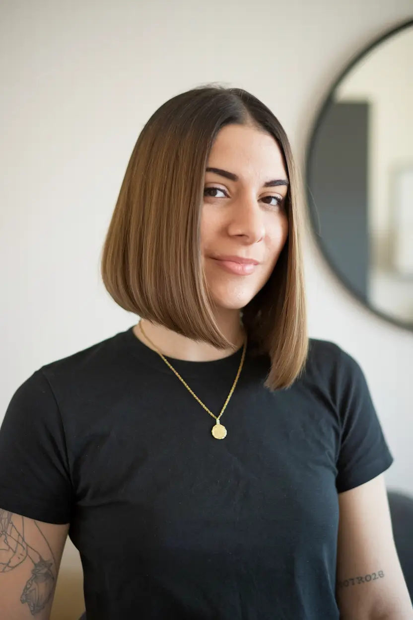 fall bob haircut Classic Chin-Length Bob with Caramel Hues
