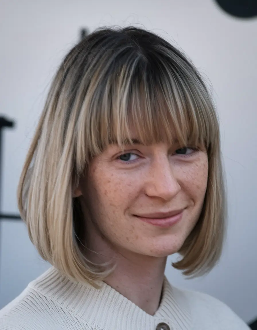Fall 2025 Bob Haircuts Inspo for Women Golden Beige Layers with Natural Bangs