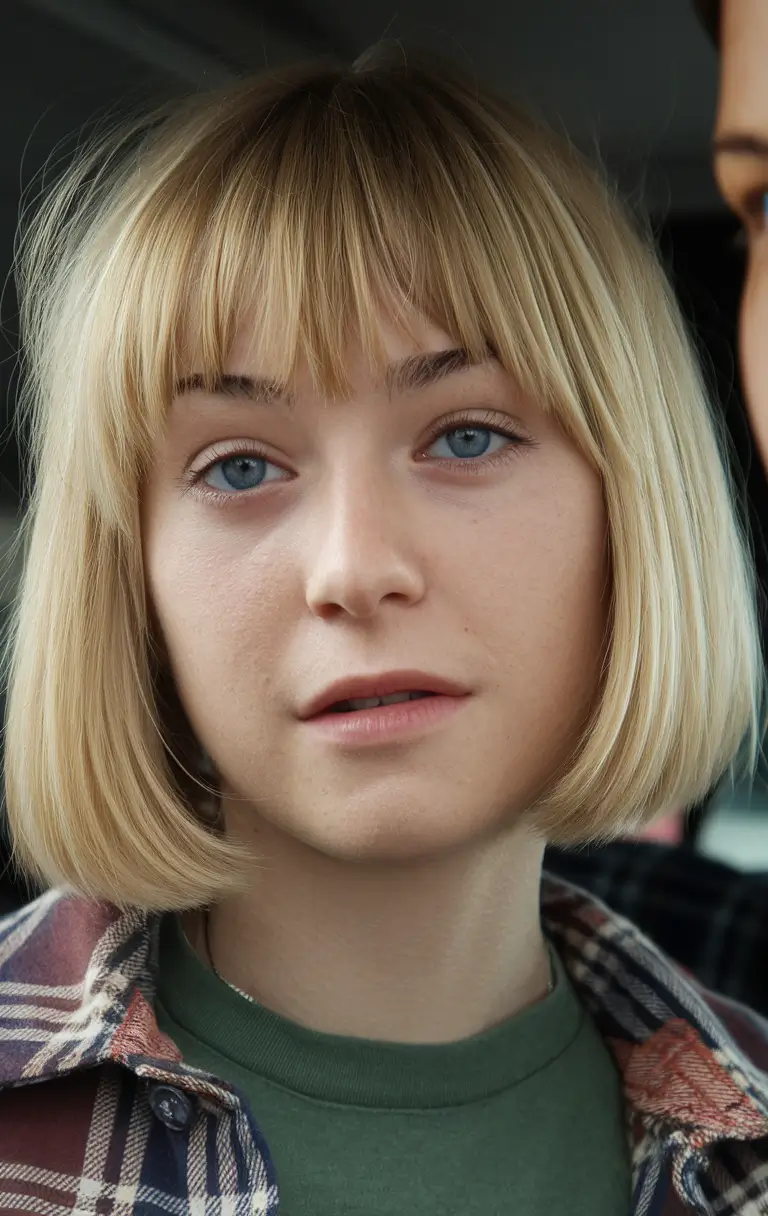 Fall 2025 Bob Haircuts Inspo for Women Playful Classic Bob with Blunt Baby Bangs