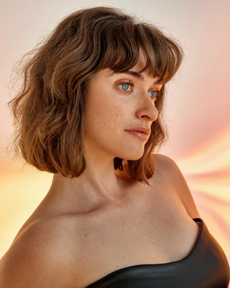 Fall 2025 Bob Haircuts Inspo for Women Tousled Cinnamon Bob with Fringe