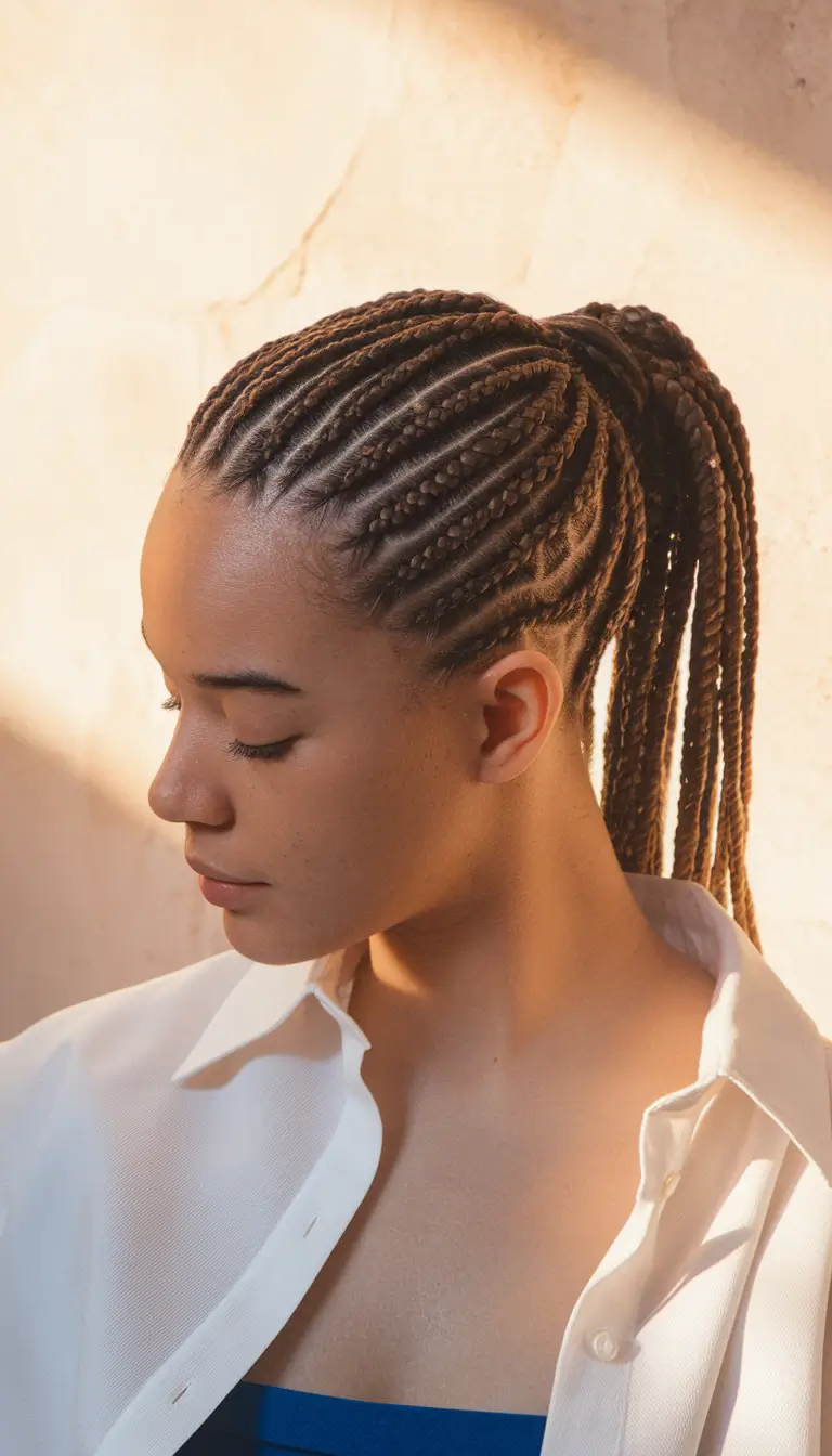 fall braids hairstyles african american Elevated Cornrow Ponytail With Sleek Precision