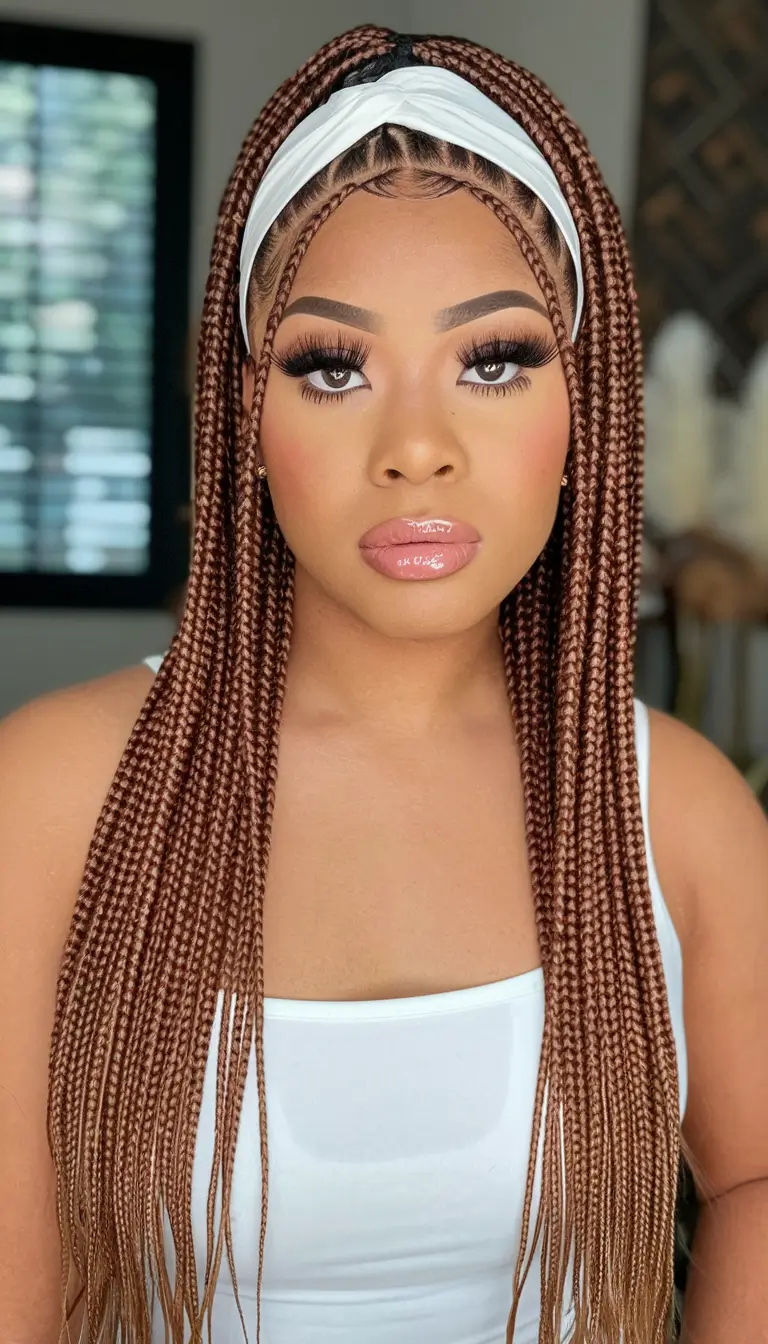 braids hairstyles fall colors Chestnut Micro Braids With Retro Headband