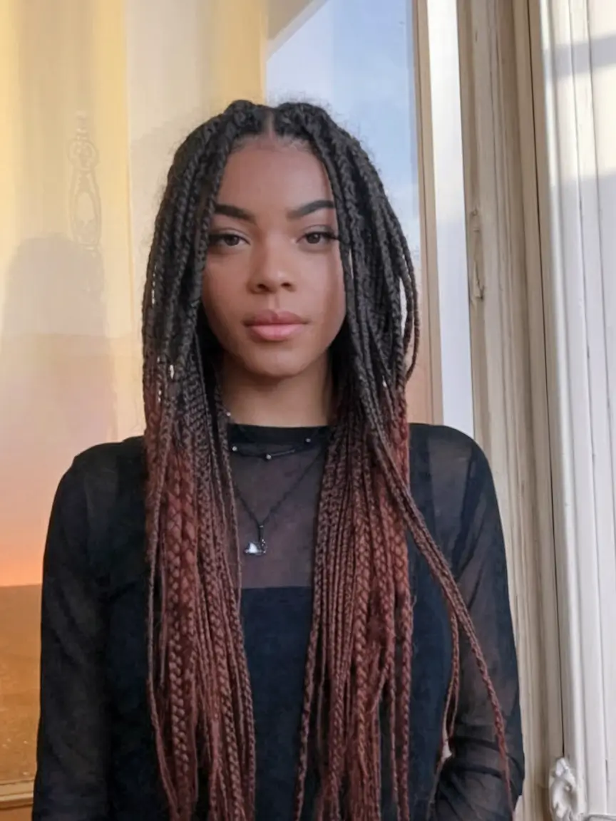 fall braids hairstyles Natural Black to Burgundy Ombre Medium Braids