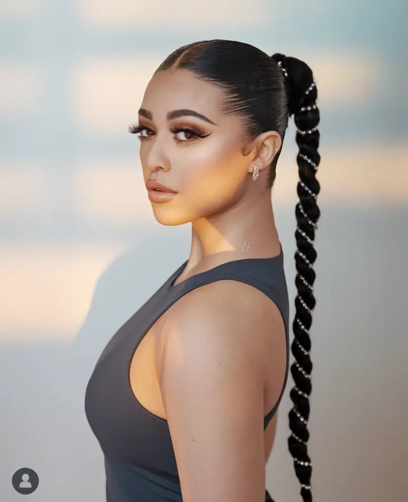 fall hairstyles braids hair ideas Glossy Twisted Braid With Crystal String Wrap