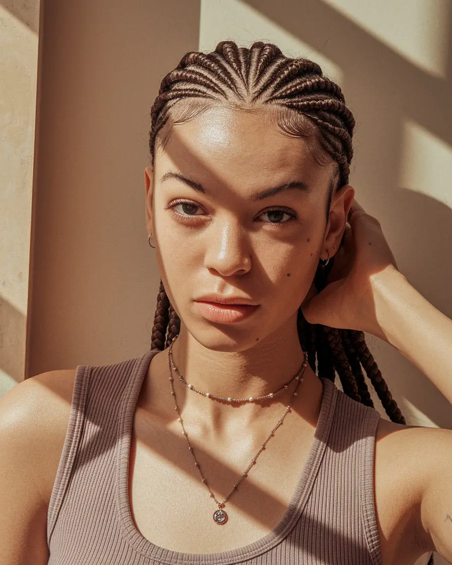 fall braided hairstyles black women braids Middle-Part Cornrow Braids With Natural Edges
