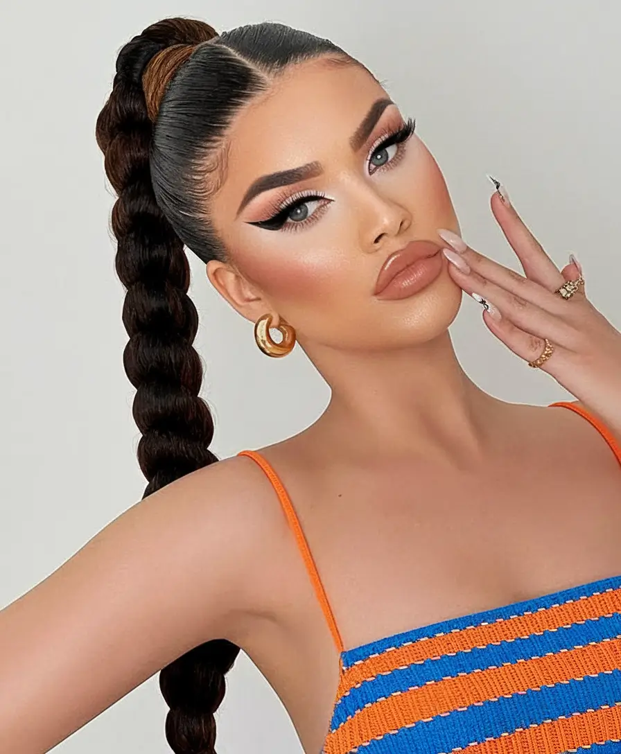 cute fall hairstyles for braids Stacked Bubble Braid With Laid Edges