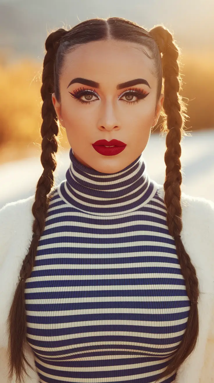 cute fall hairstyles for braids Retro Pigtail Braids With Clean Middle Part