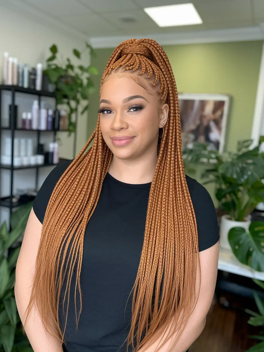 fall braids hairstyles black women High Half-Up Cinnamon Braids With Volume