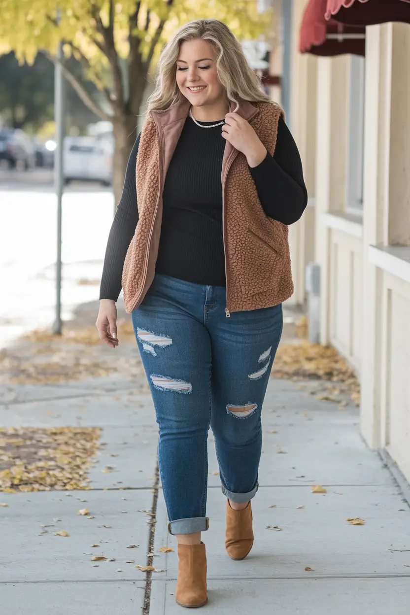 fall plus size capsule wardrobe 2025 Layered Comfort: Everyday Casual with a Twist