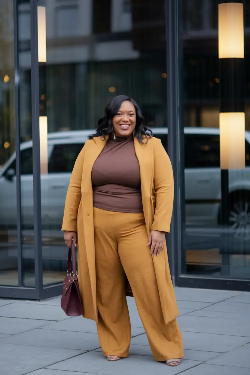 fall plus size capsule wardrobe 2025 Golden Layers: Autumn Business Chic