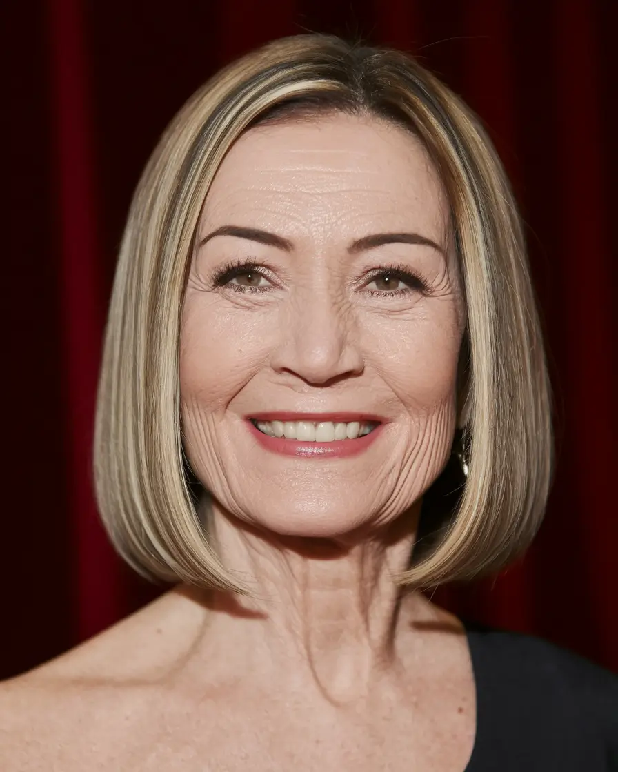fall hair color women over 50 Modern Bob with Dimensional Blonde Highlights