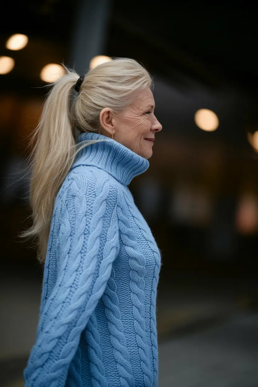 fall hair color women over 50 Classic Blonde Ponytail with a Sleek Twist
