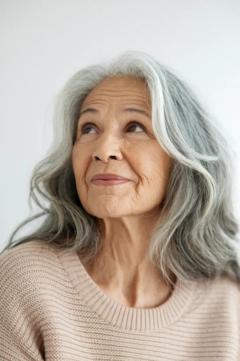 fall hair color women over 50 Cool Brunette and Silver with a Natural Flow