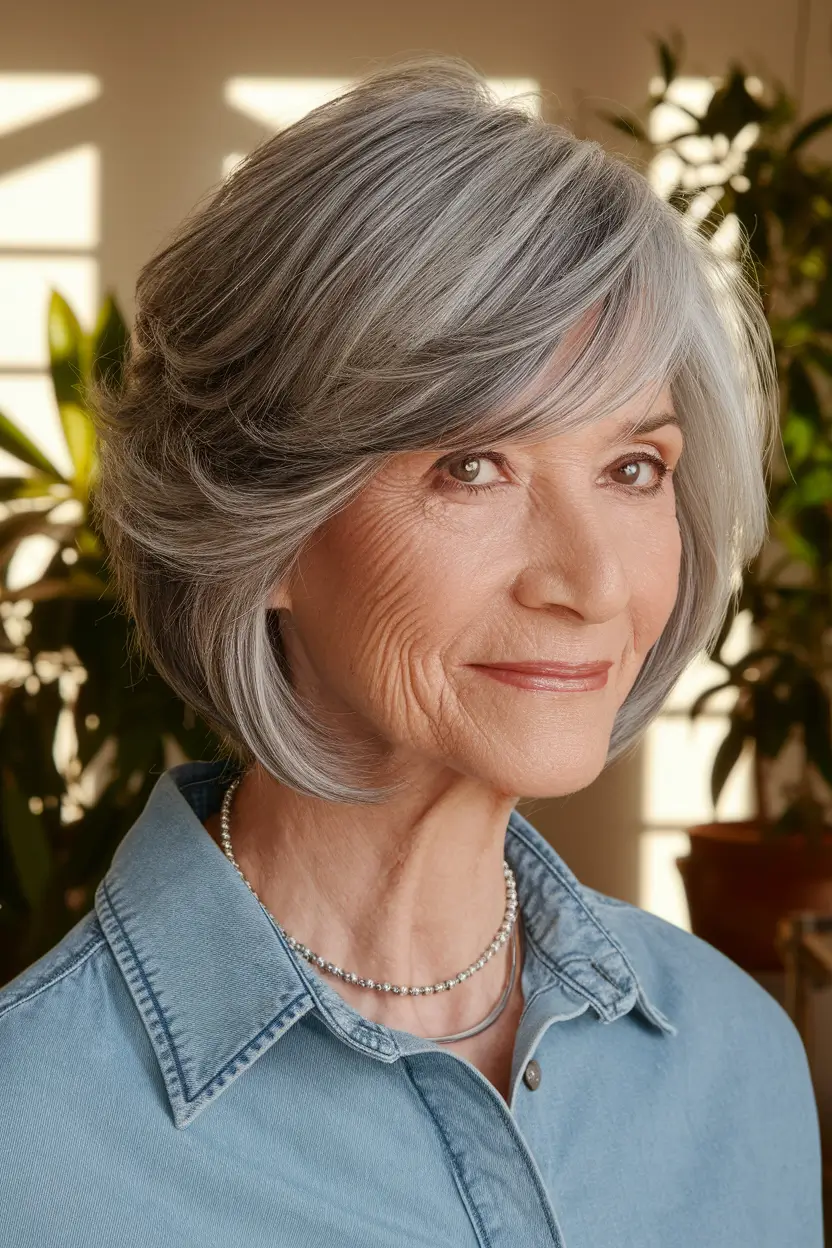 Fall hair color women over 60 Soft Steel Layers with Gentle Movement