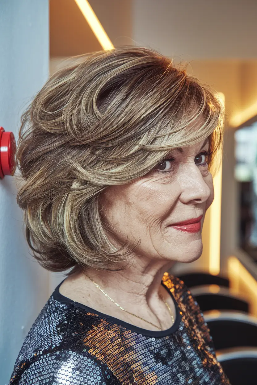 Fall hair color women over 60 Warm Blonde Brushed Layers with Face Framing