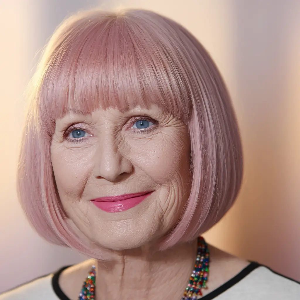 Fall hair color women over 60 Soft Blush Bob with Structured Bangs