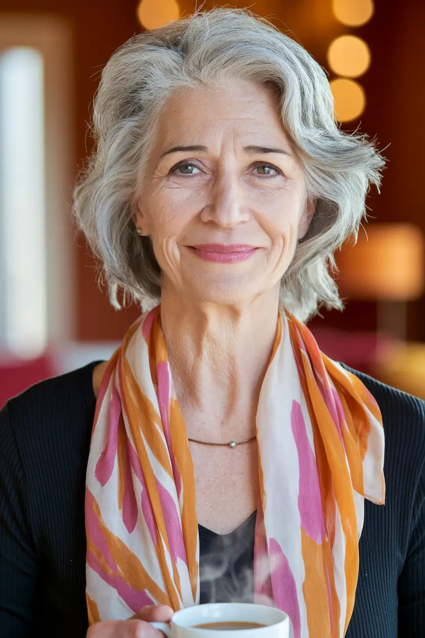 Fall hair color women over 60 Layered Winter Silver with Volume at the Crown
