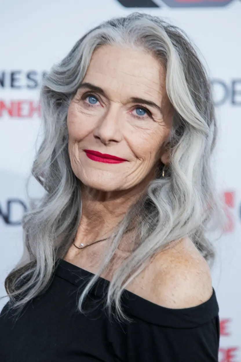 Fall hair color women over 60 Long Wavy Steel with Face-Framing Highlights