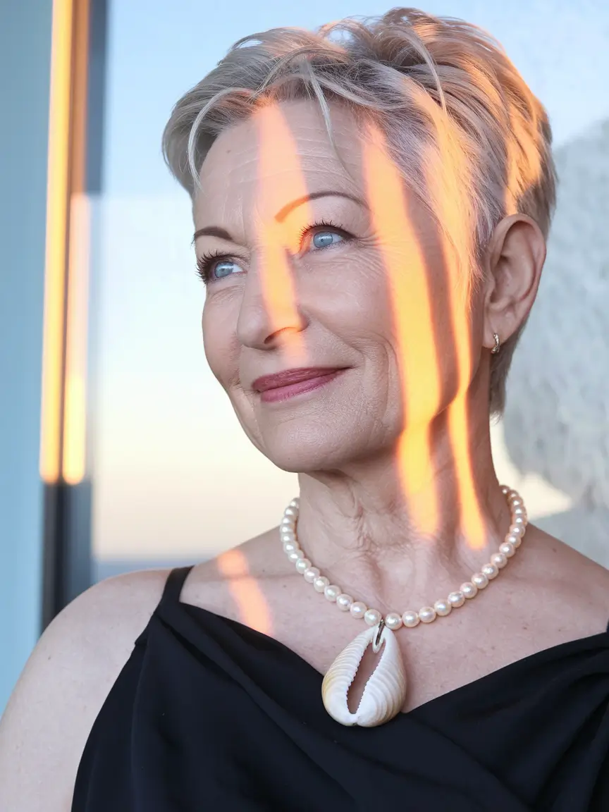 Fall hair color women over 60 Champagne Blonde with a Modern Crop