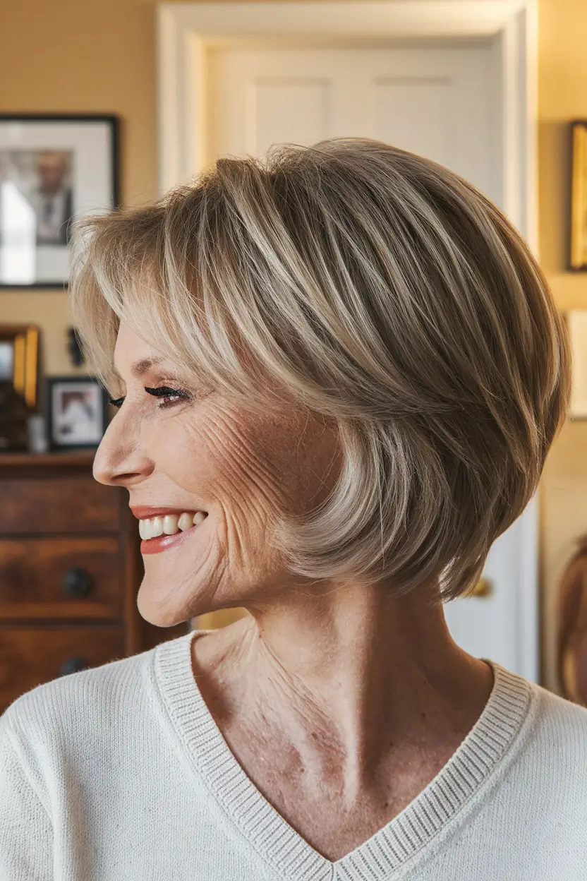 Fall hair color women over 60 Golden Beige Volume with Subtle Flicks