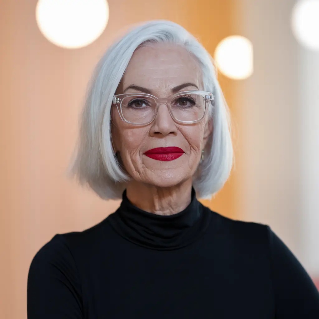 Fall hair color women over 60 Ultra-Clean White with a Graphic Blunt Bob