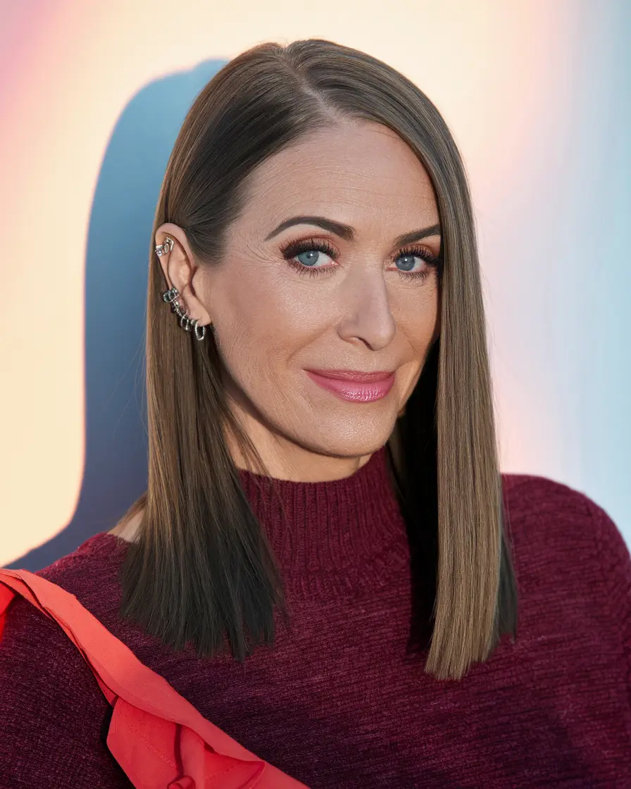 fall hair color women over 40 Straight and Cool Mocha with Precision Cut