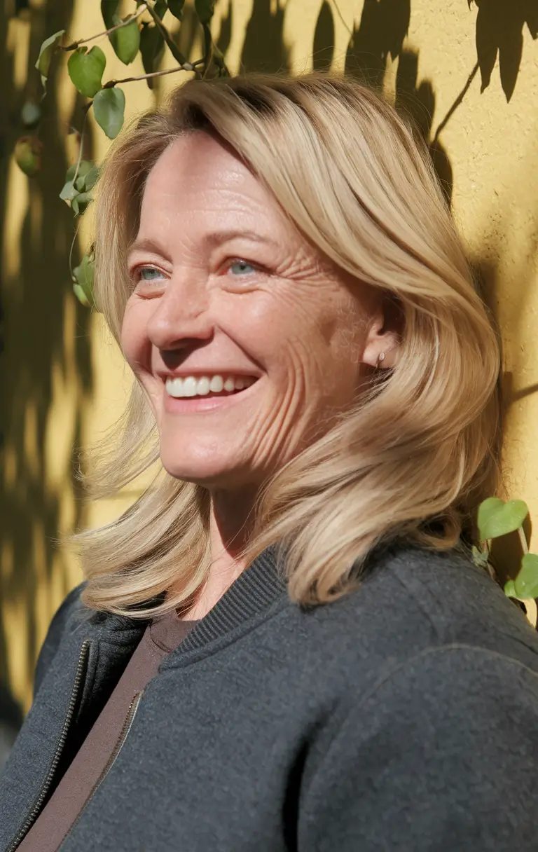 fall hair color women over 40 Beige Blonde Soft Shag with Natural Flow