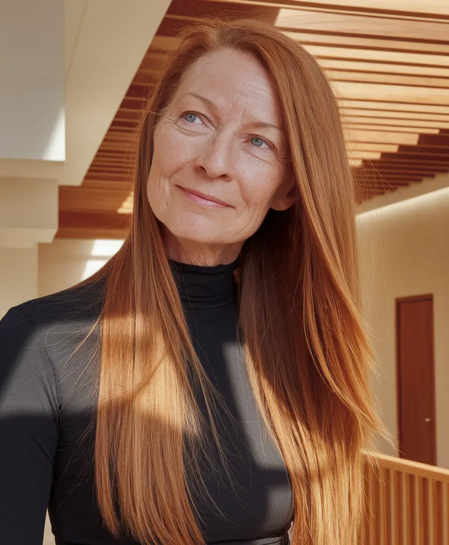 fall hair color women over 40 Long Sleek Copper for Fall Glow-Ups