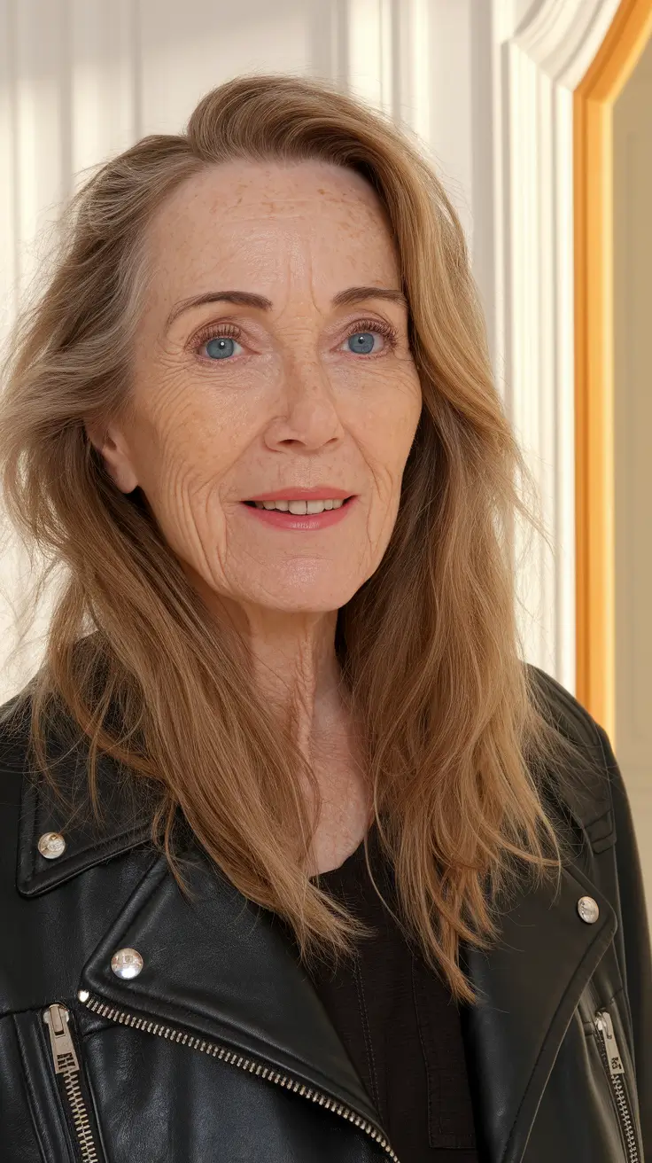 fall hair color women over 40 Golden Taupe Waves with Face-Framing Brightness