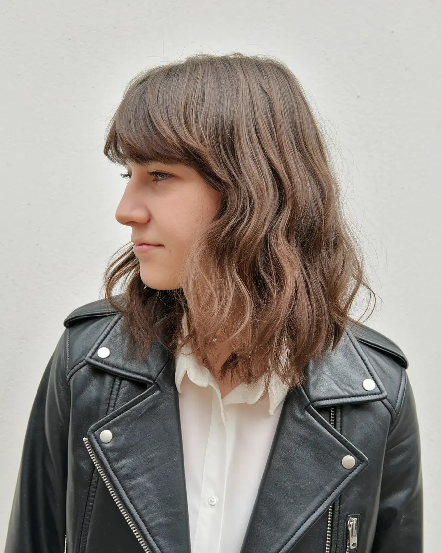 fall hairstyles and colors Toffee Wavy Bob with Textured Fringe