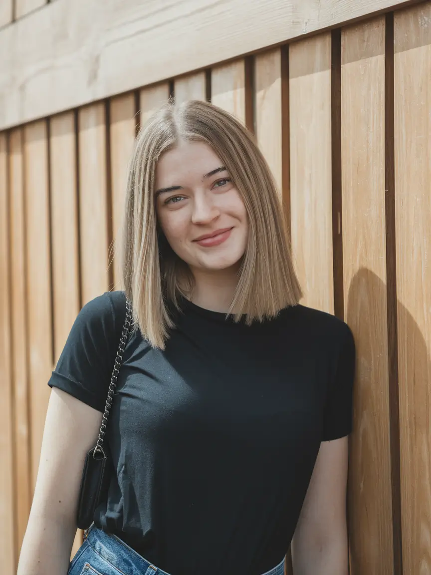 fall hair colors long hairstyles+Chic Center-Parted Blunt Cut