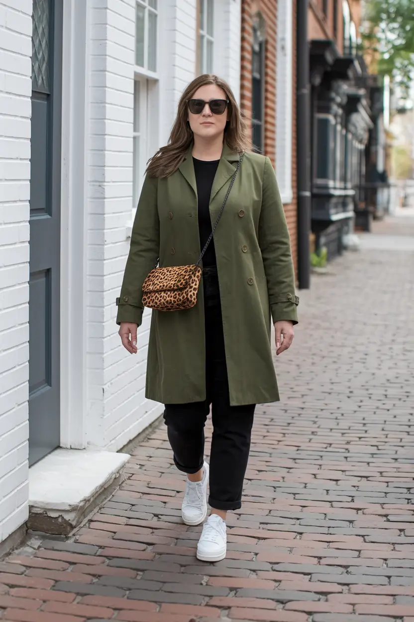 midsize fall outfits 2025 casual Olive Utility with Wild Texture